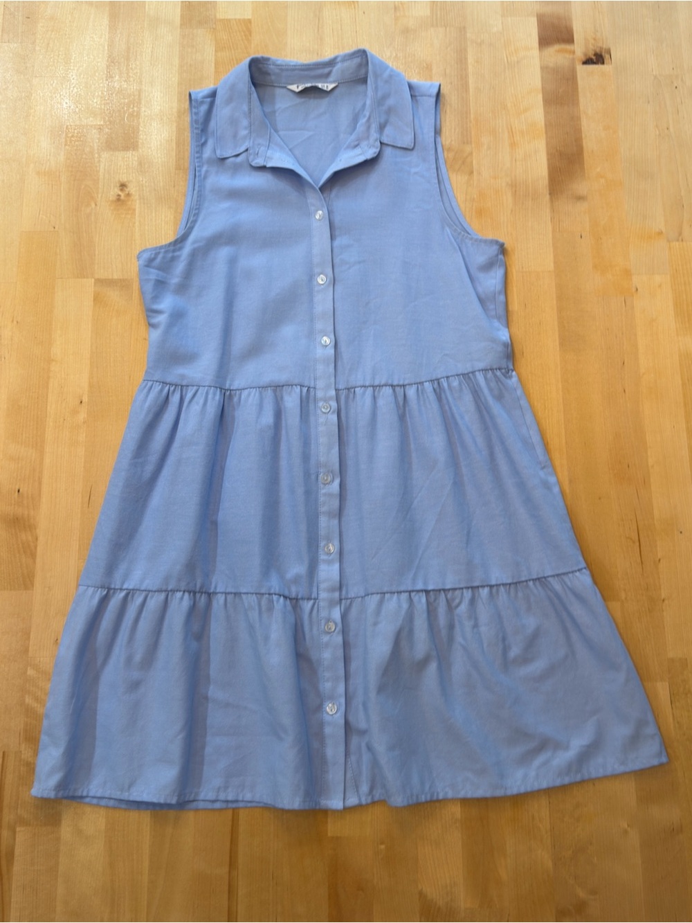 Stradivarius Light Blue Sleeveless Button-Down Tiered Dress